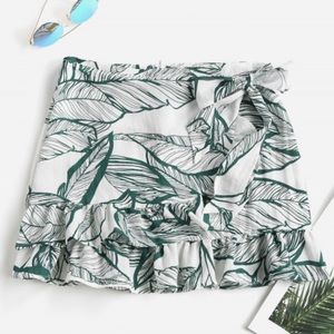 Leaf Print Wrap and Tie Skirt